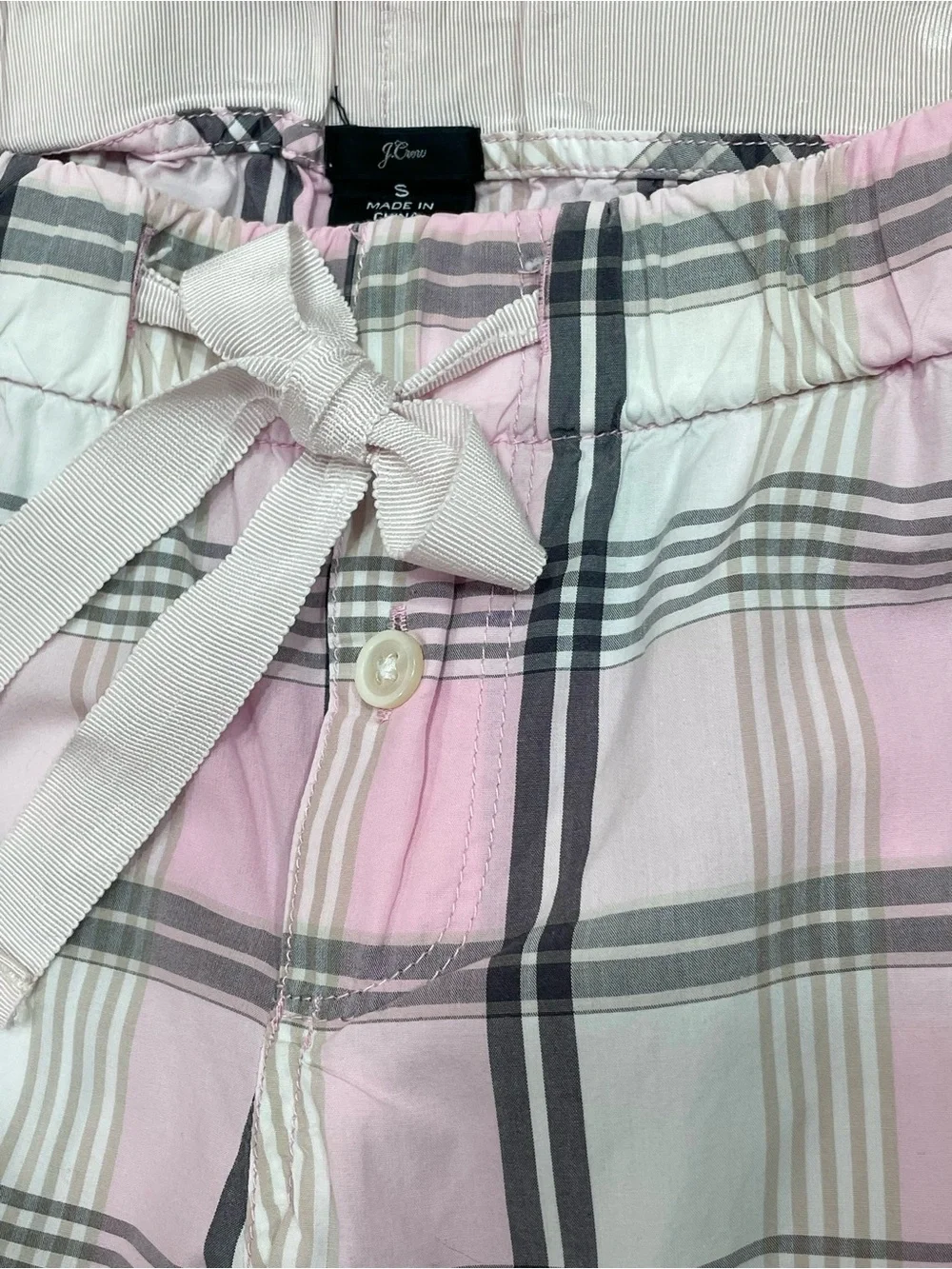 J. Crew Cotton Pajamas 2 Piece SET S Pink Grey Plaid Longsleeve Button Top Pants